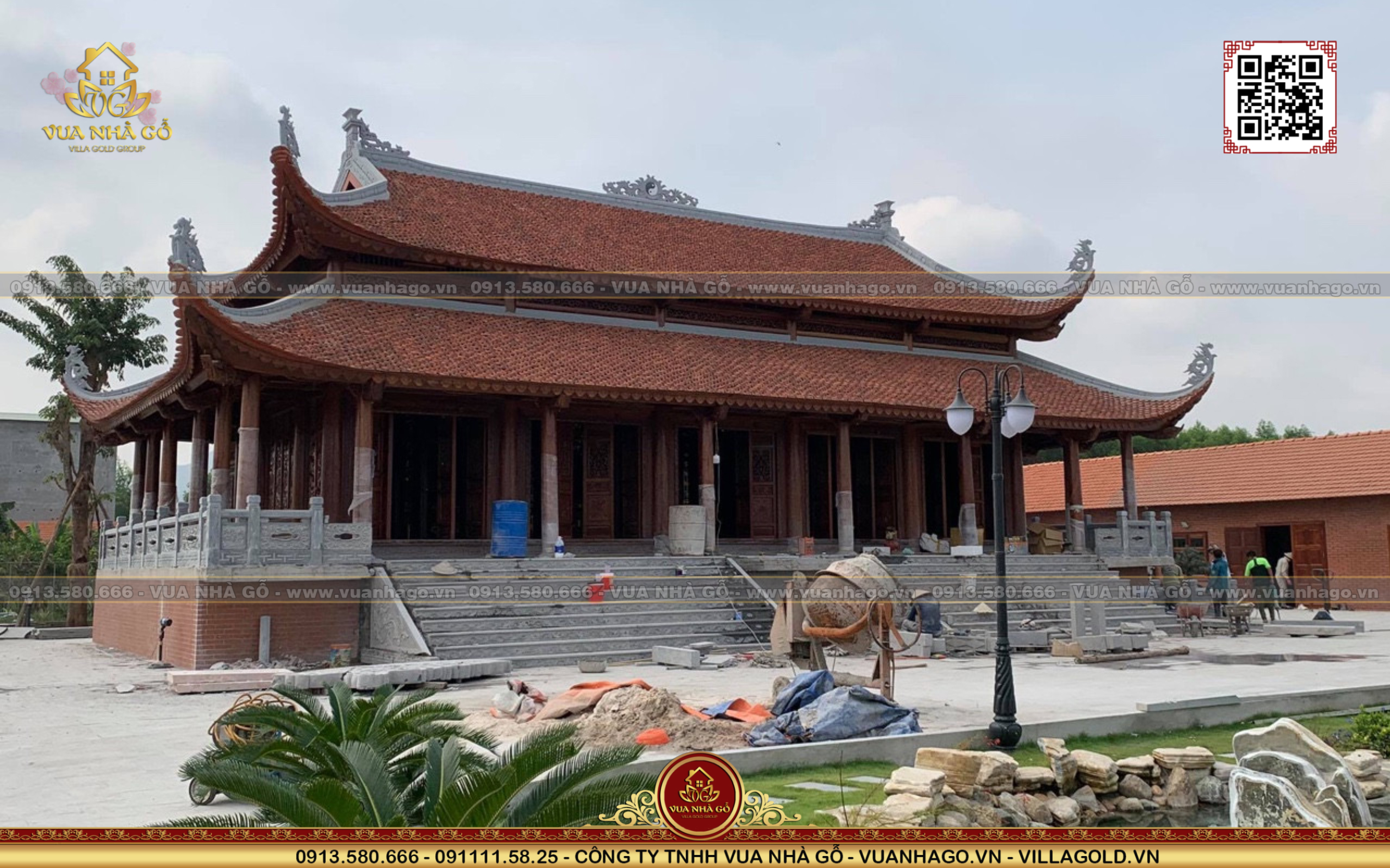 Thi Công Chùa Gỗ 5 Gian Hiên Thông Lim Chồng Diêm - Vua Nhà Gỗ