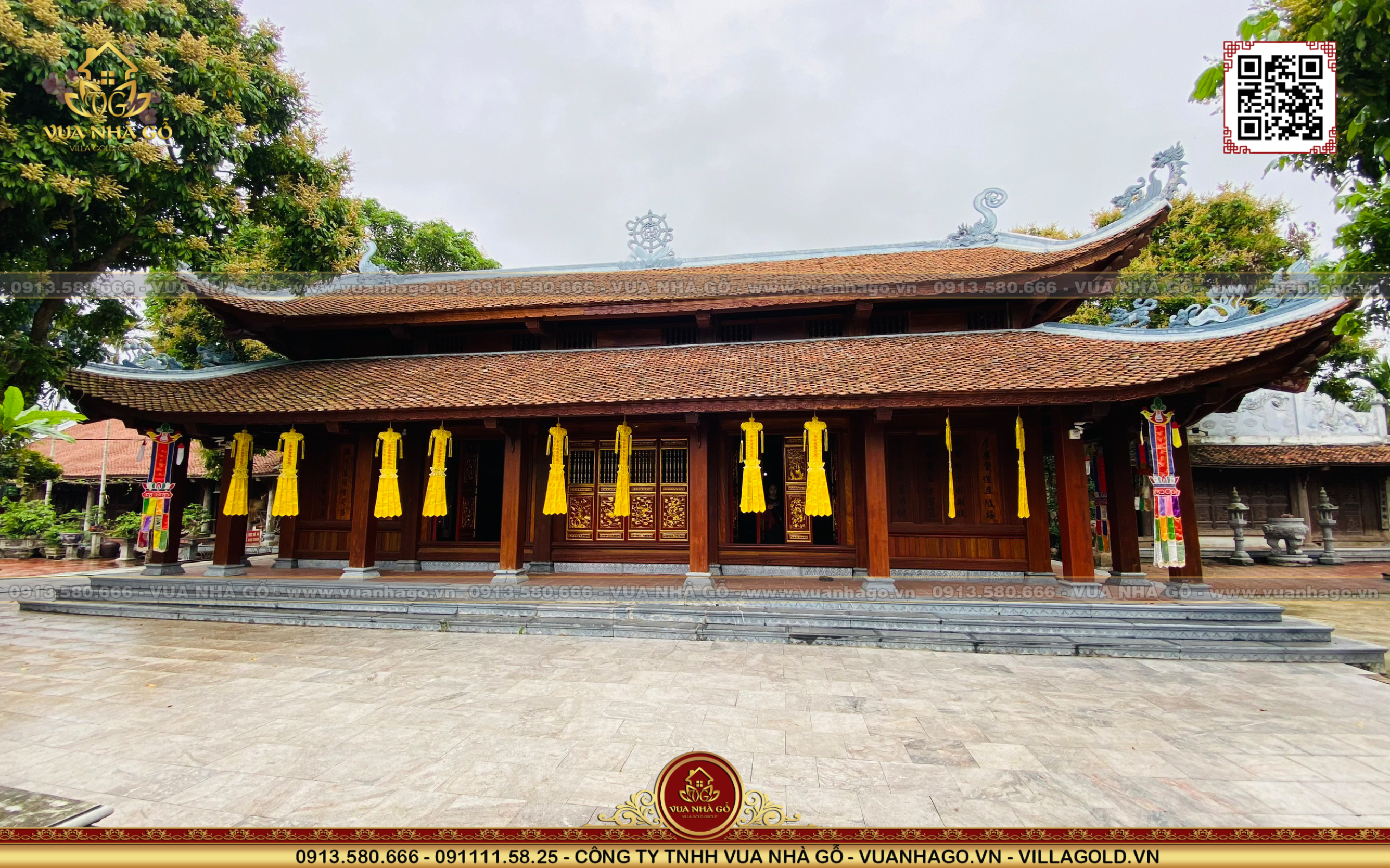 Thi Công Chùa Gỗ Cột Vuông Chồng Diêm Lim Nam Phi - Hà Nam