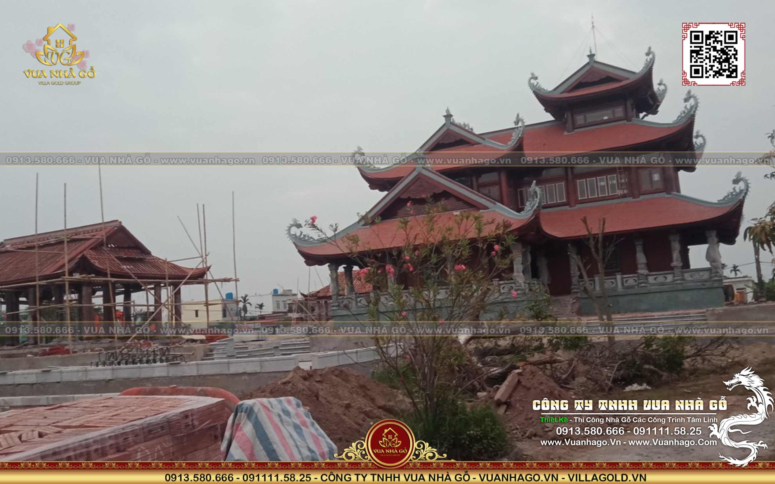Thi Công Nhà Chùa Gỗ 3 Gian, 5 Gian mái đao đẹp - Vua Nhà Gỗ