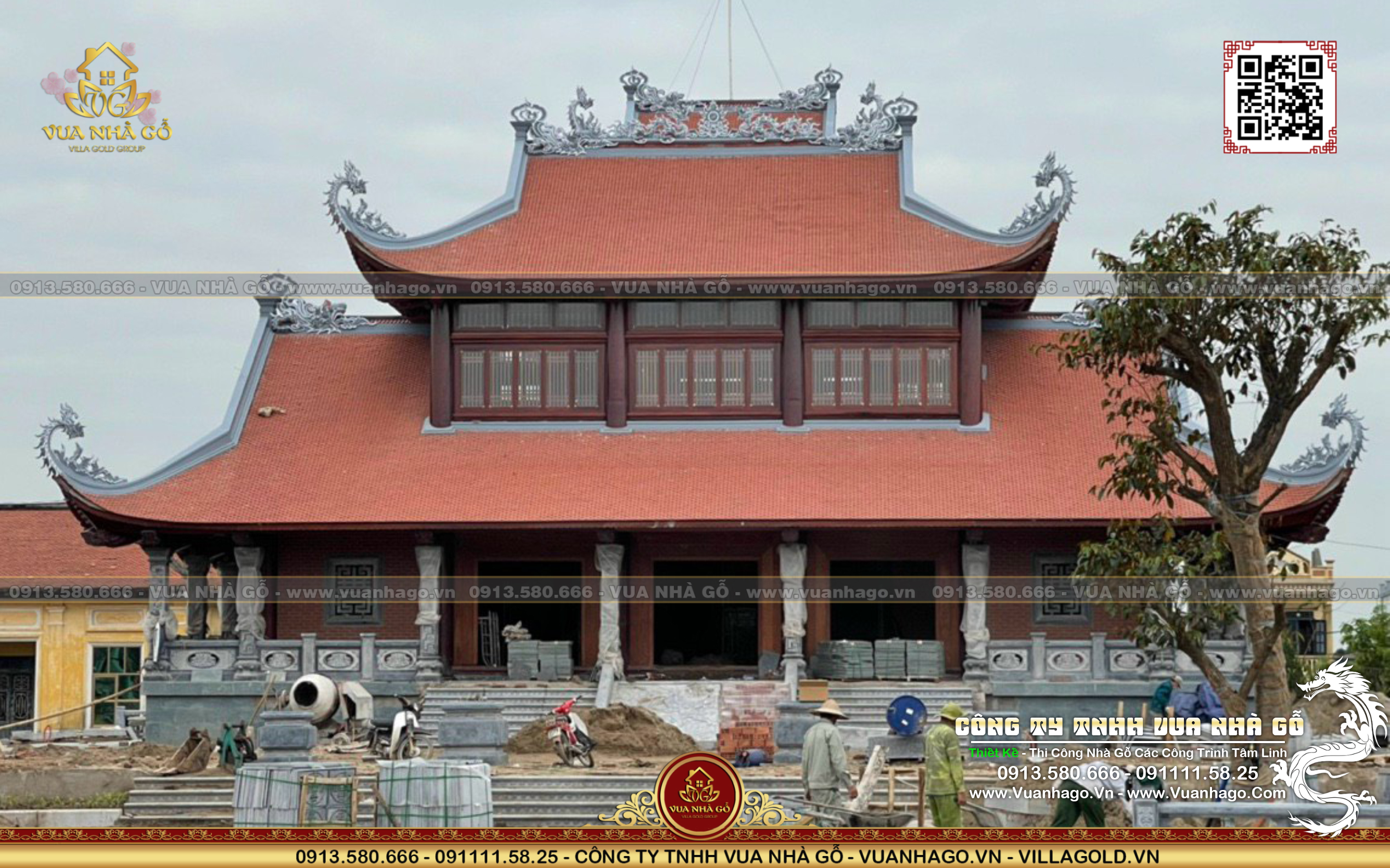 Thi Công Nhà Chùa Gỗ 3 Gian, 5 Gian mái đao đẹp - Vua Nhà Gỗ