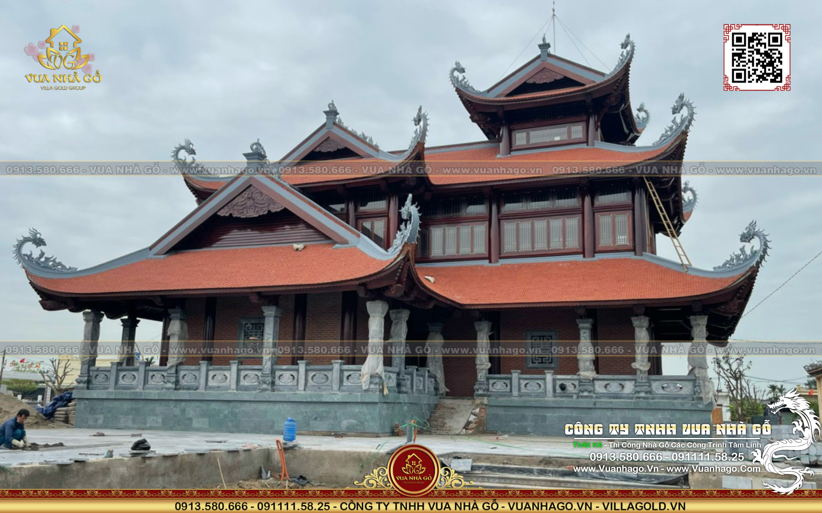 Thi Công Nhà Chùa Gỗ 3 Gian, 5 Gian mái đao đẹp - Vua Nhà Gỗ