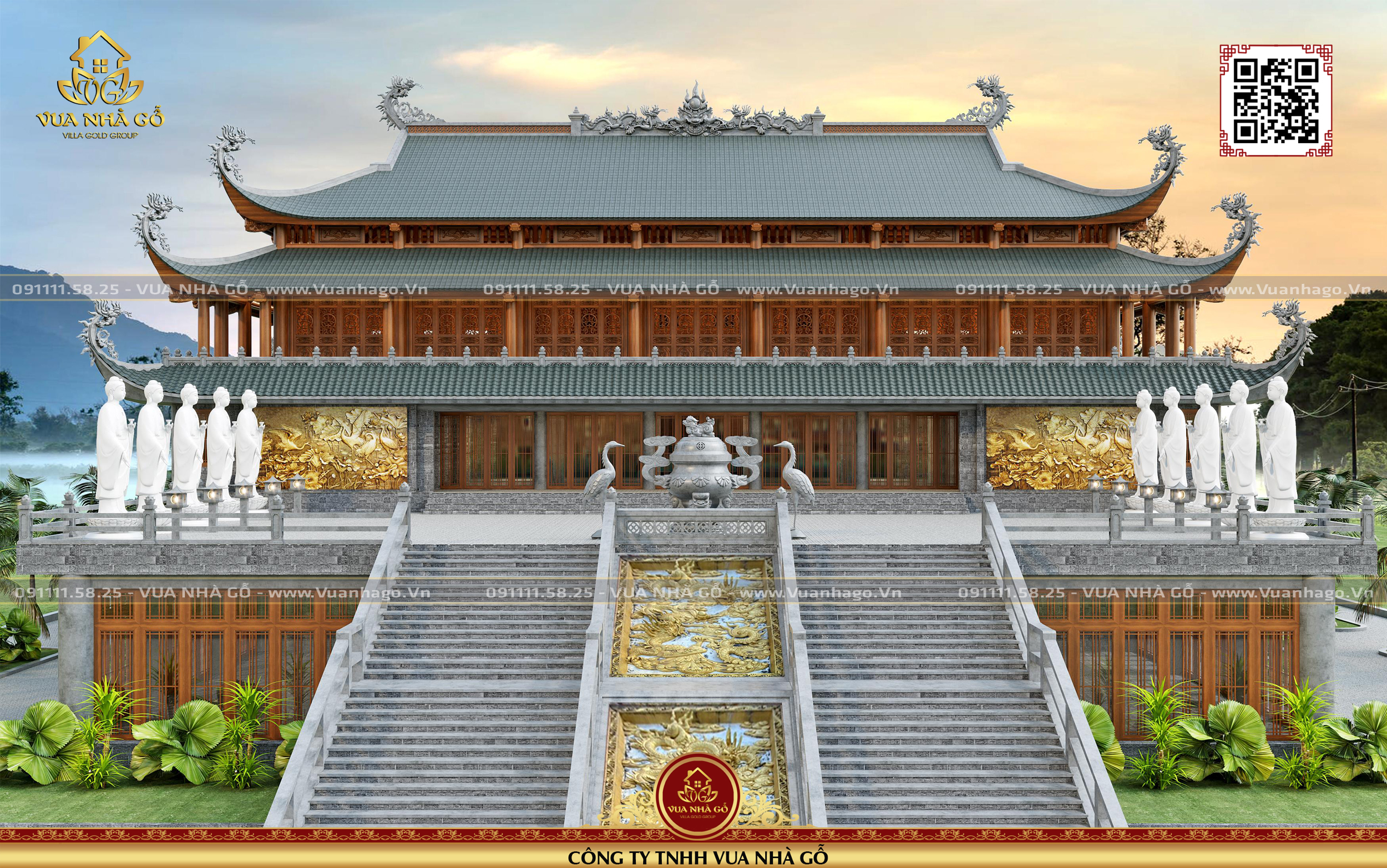 Thiết Kế và Thi Công Chùa Gỗ Lim Nam Phi Hội Am Bình Dương - Vua Nhà Gỗ