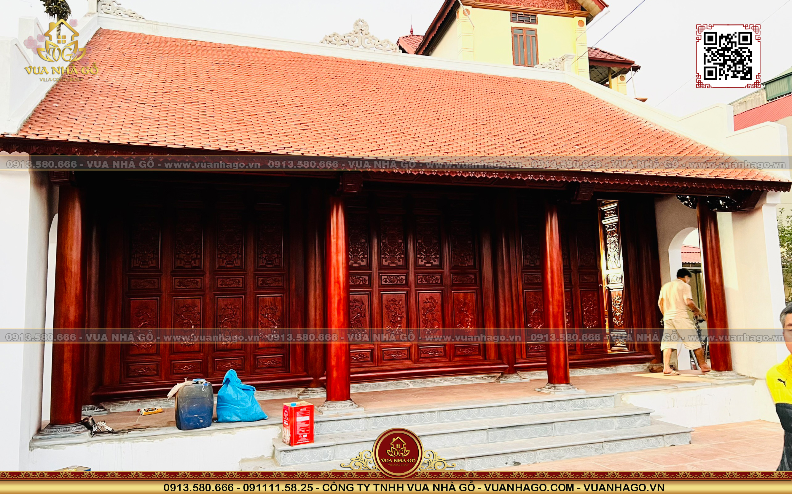 Thi Công Nhà Gỗ 3 Gian Lim Nam Phi Tại Hưng Yên - Vua Nhà Gỗ