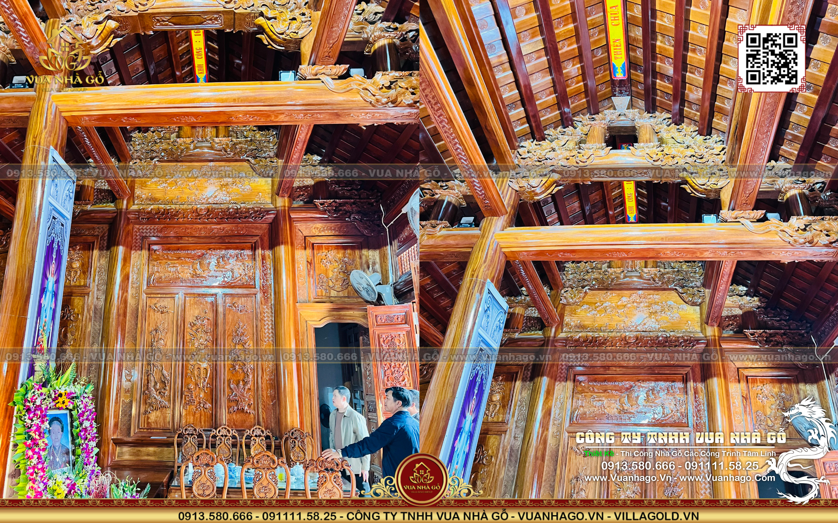 Nội Thất Nhà Gỗ 5 Gian Lim Nam Phi Đục Tranh Tứ Bình - Tại Nam Định